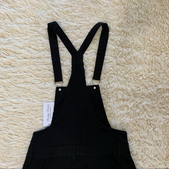 Prestige Denim NWT Destroyed Black Short Overalls - Picture 8 of 12